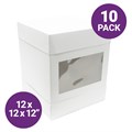 12x12x12" Tall White Cake Box with Window - 10 Pack