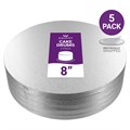 Culpitt Standard 8'' Round Individually Wrapped Silver Cake Boards - 5 Pack