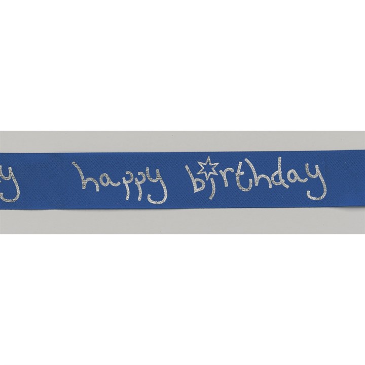 Royal Blue Happy Birthday Ribbon - 24mm x 20m
