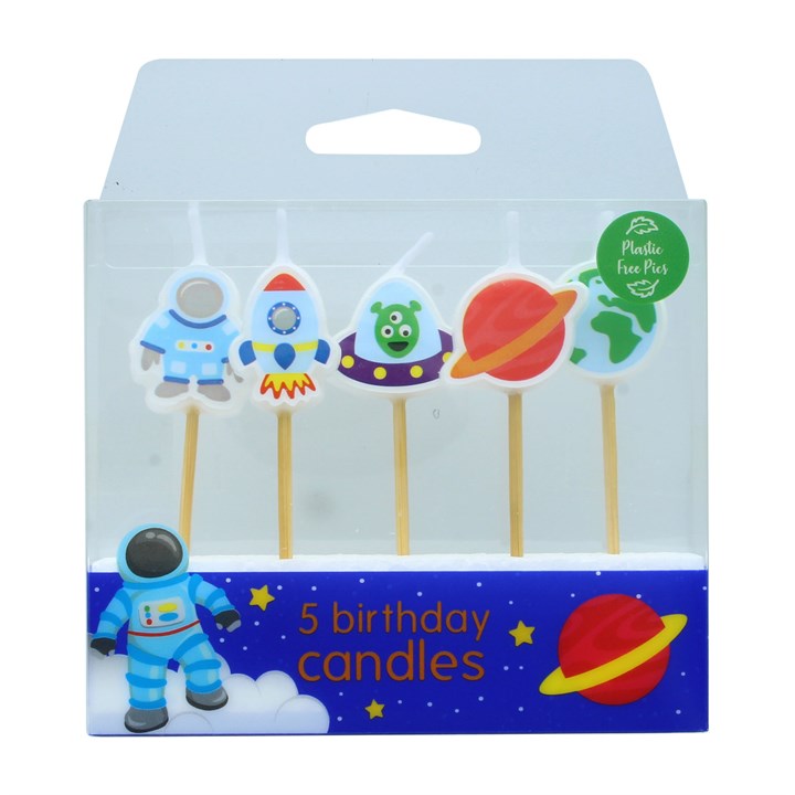 5 Space Candles with Bamboo Pic - 70mm - 10 pack