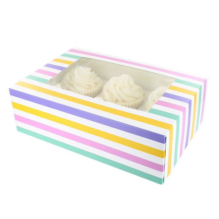 6/12 Cupcake Box - Bold Stripes  -Single